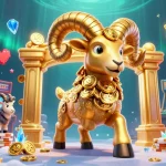 Join the excitement at go8888 with a dynamic scene of a golden ram charging through a casino adventure.