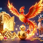 Experience the excitement of FIVE88 with a vibrant phoenix and casino elements in dazzling detail.