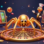 Immerse in online casinos Australia legal real money with 3D casino characters, golden web, and colorful slot elements.