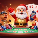 Join SUN WIN in a vibrant casino scene, with Santa Claus, reindeer dealer, and poker-themed snowman!