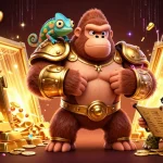Join the adventure at new123b with a powerful gorilla king and treasures galore in this dynamic casino scene.