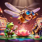 Experience the vibrant world of ae889 with a dynamic casino scene featuring playful characters and stunning game elements.